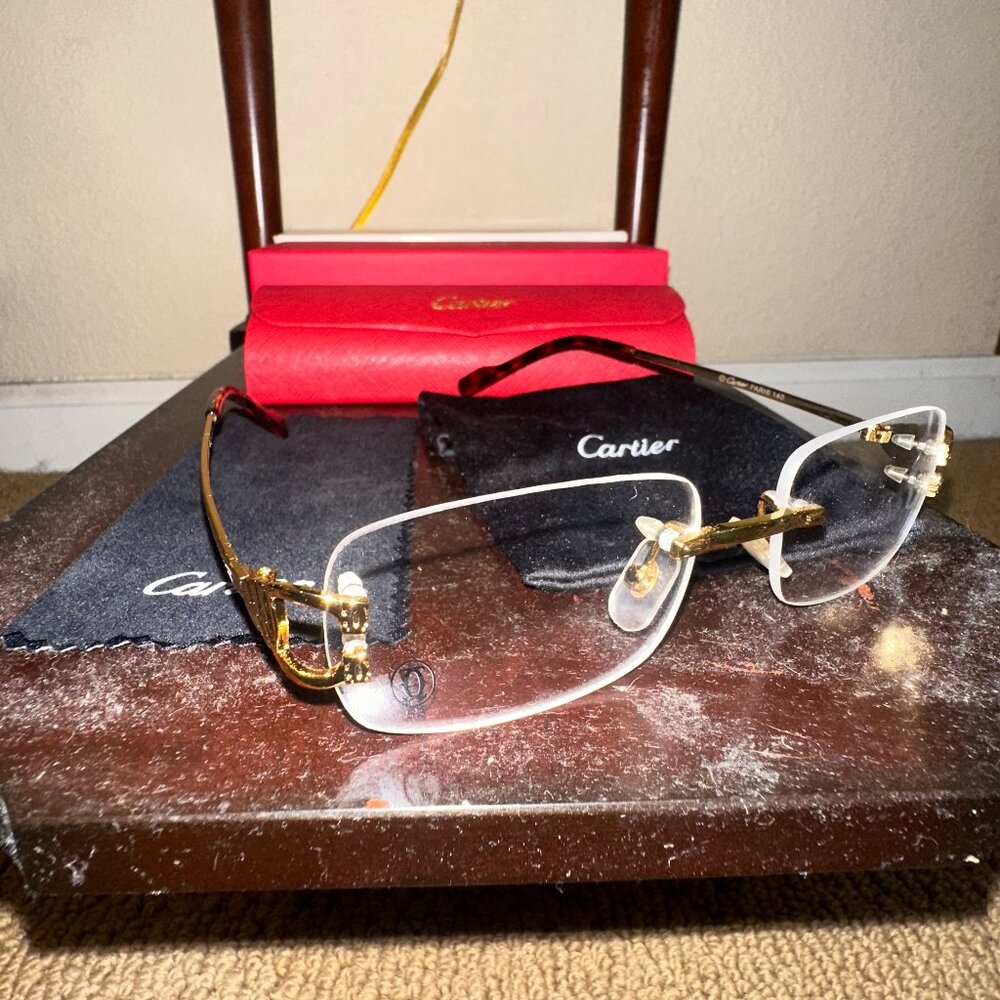 Cartier Glasses Model C Wire Frame Clear Lens Rimless